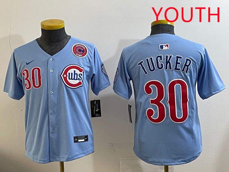 Youth Chicago Cubs #30 Tucker Light Blue Throwback 2025 Nike MLB Jersey style 1->youth mlb jersey->Youth Jersey